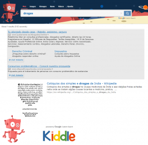 Kiddle (Google para niños) y la búsqueda de la palabra "Drogas"